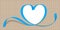 Ribbon blue with heart shape on grid background, copy space, ribbon line heart-shaped, heart shape ribbon stripes light blue,