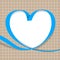 Ribbon blue with heart shape on grid background, copy space, ribbon line heart-shaped, heart shape ribbon stripes light blue,