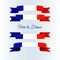 Ribbon icons flag of France on a light background Set Brochure banner layout with wavy lines of French flag ribbons Viva la France