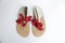 ribbon leather traditional white and red mexican sandals