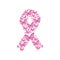 ribbon pink symbol of breast cancer formed by butterflys