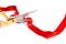 Ribbon and scissors on white background. Ceremonial red tape cutting