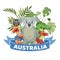 Ribbon words Australia, colorful banner, animals wildlife Australian continent, design, cartoon style vector