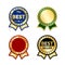 Ribbons award best seller set. Gold ribbon award icon isolated white background. Bestseller golden tag sale label, badge