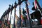 Ribbons of Bonfim souvenirs tied to the railing of the fountain at Largo Terreiro de Jesus in Pelourinho, the historic center of