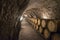 Ribera del Duero, Spain - October 14, 2017: Wine Barrels in an Underground Cellar