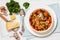 ribollita, italian soup with bread, beans, veggies