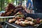 Ribs and bacon wrapped jalapenos on the grill at a backyard cookout