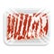 Ribs of pork or lamb in a plastic tray. Fresh meat in a vacuum pack. Top view. Vector illustration.