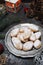 Ricciarelli, gluten free almond cookies. Italian Christmas cookies. New year decoration