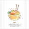 Rice bowl with carrot, shrimps and egg. Healthy food design template. Illustration with chopstick and poke bowl