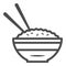 Rice bowl and chopsticks line icon, chinese or japanese cuisine concept, plate of food sign on white background, meal