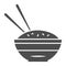 Rice bowl and chopsticks solid icon, chinese or japanese cuisine concept, plate of food sign on white background, meal