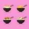Rice bowl and noodle menu collection icon set, chicken noodle with meatball, rice curry and chicken rice with egg. food illustrati