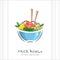 Rice bowl with tuna, salmon, mango and avocado. Healthy food design template. Illustration with chopstick and poke bowl