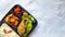 rice box fried chicken asian bento isolated white