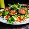 Rice Cake Salad: Health-Conscious Dish with Crispy Rice and Fresh Greens