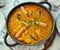 Rice casserole with seafood, named arroz a la marinera
