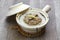 Rice in clay pot, steamed minced pork with salted fish, chinese cuisine