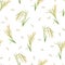 Rice ears and grains background. Vector seamless pattern with cereal plants.