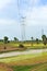 Rice field and electric pylons in Cambodia