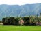 Rice field next to a house in a valley in the mountain near Lake Toba, Pulau Samosir. Indonesia