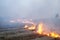 Rice field stubble on fire