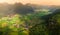 Rice field in valley around with mountain panorama view in Bac Son valley, Lang Son, Vietnam