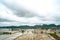 Rice fields background, In the rainy season, the farmer prepares a space for rice planting with sky and clouds