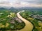 Rice fields divided by river in Guangxi province, China