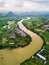 Rice fields divided by river in Guangxi province, China