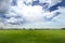 Rice fields and the sky with many clouds In  the hot midday sun