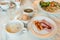 Rice gruel breakfast on table.