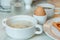 Rice gruel breakfast on table.