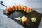 Rice Maki Sushi with salmon and chili