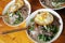 Rice noodles with beef fried eggs