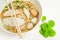 Rice noodles soup with fish balls and chopstick