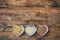 Rice, pasta, buckwheat, in bowl  heart shape