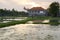 Rice ponds reflecting the sunset, Bali