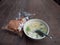 Rice porridge and crispy dried pork