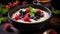 Rice porridge with milk, berries and honey