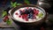 Rice porridge with milk, berries and honey