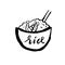 Rice with prawn icon. Grunge ink brush vector illustration. Food flat illustration.