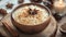 Rice pudding with cinnamon in vintage glasses. Cozy winter dessert concept