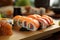 rice sushi fish set japan seafood food meal japanese roll. Generative AI.