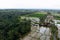 Rice Terrace Aerial Shot from drone. Image geometric of terrace rice field with water and palm trees in Ubud, Bali, Indonesia