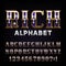 Rich alphabet font. Ornate gold letters and numbers with diamond gemstone.