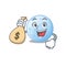 Rich blue moon cartoon design holds money bags