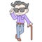 Rich boy standing cool wearing sunglasses carrying walking stick, doodle icon image kawaii