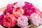 rich bunch of peonies and tea roses on white background